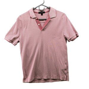 Banana Republic Luxury Touch Polo Shirt Mens S Pink White Stripe Short Sleeve